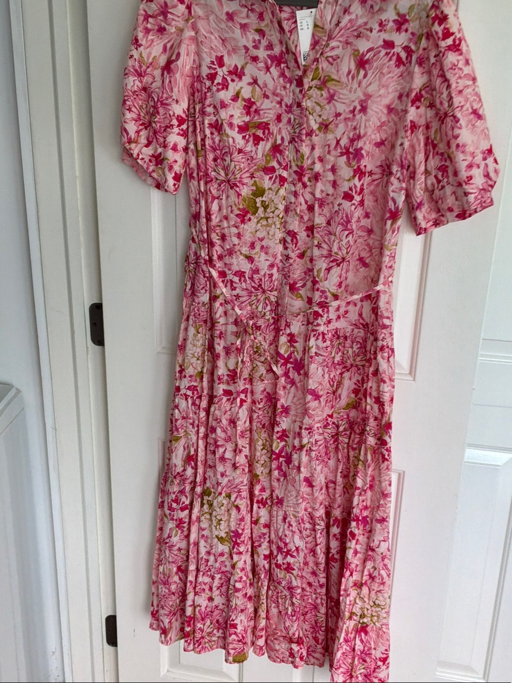 H&M Pink Floral Tie-Waist Maxi Dress Large